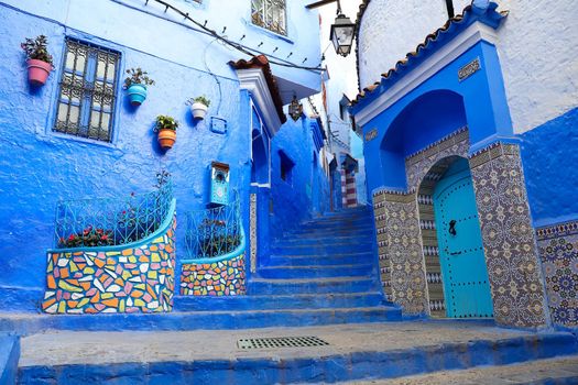 A Street in Blue Chefchaouen City, Morocco