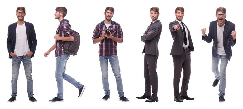 photo collage successful modern young man .isolated on white background