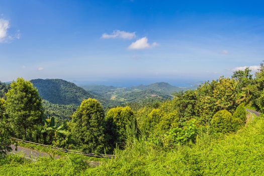 One of the main popular attractions of tropical island Bali visited daily by hundreds of tourists from around the world for look amazing scenic top view, two lakes Batur and Batur volcano Indonesia.