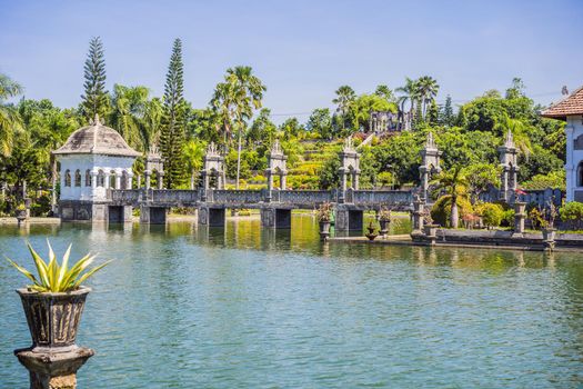 Water Palace Taman Ujung in Bali Island Indonesia - travel and architecture background.