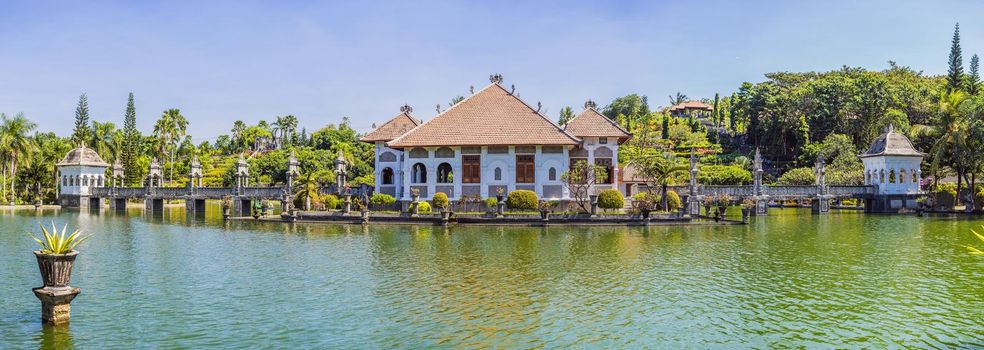 Water Palace Taman Ujung in Bali Island Indonesia - travel and architecture background.