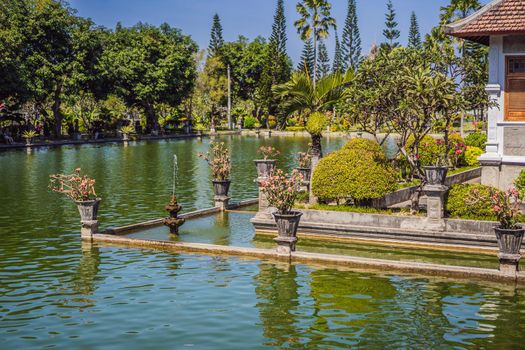 Water Palace Taman Ujung in Bali Island Indonesia - travel and architecture background.