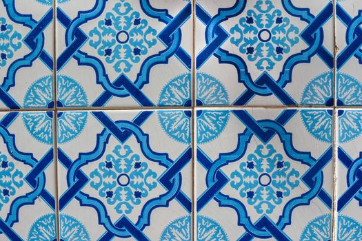 Old tiles of Portugal, detail of a classic ceramic tiles azulejo, art of Portugal