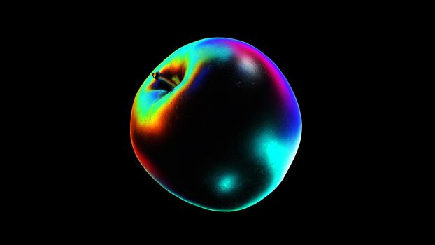 Abstract Apple Animation Loop with colorful reflections 3d render