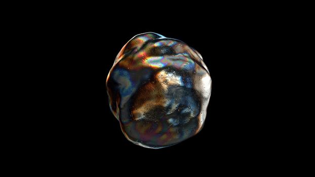 Dark Liquid Metal Sphere with Rainbow reflections 3d render