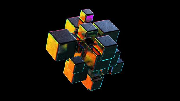 Abstract Metallic shape with detailed colorful reflections 3d render