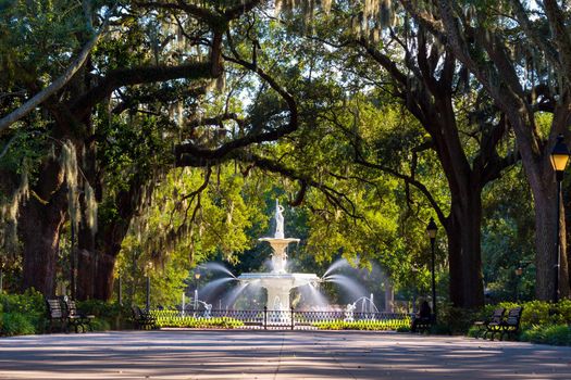 Famous historic Forsyth Fountain in Savannah, Georgia USA

