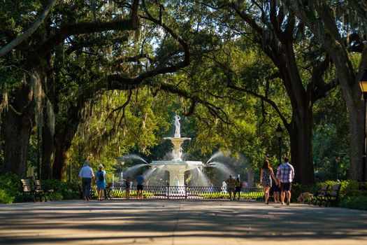 Famous historic Forsyth Fountain in Savannah, Georgia USA

