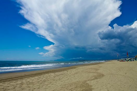 Forte dei Marmi storm coming on the sea, tuscany, Versilia, shore, sand