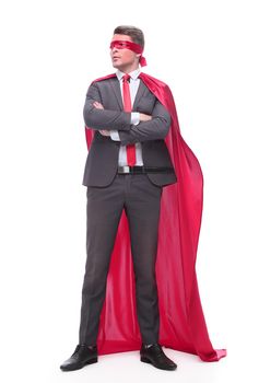 in full growth. responsible businessman superhero . isolated on white background