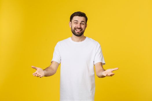 Young handsome cool man feels confident giving a hug to the camera