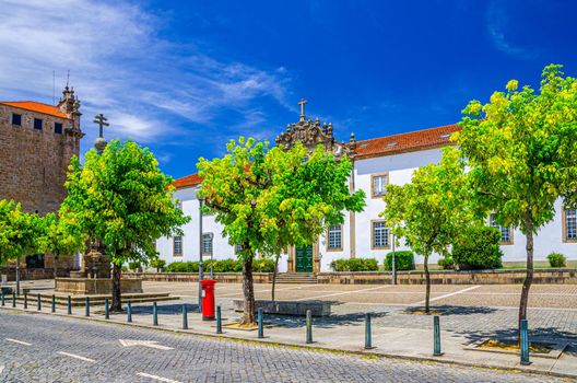 Saint Peter and Paul Seminair Seminario Conciliar de Sao Pedro e Sao Paulo in Braga city historical centre, blue sky white clouds background, Norte or Northern Portugal