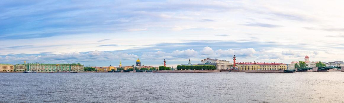 Panorama of Saint Petersburg Leningrad with Winter Palace, State Hermitage Museum, Palace Bridge across Neva river, Saint Isaac's Cathedral, Strelka Arrow of Vasilyevsky Island, Russia