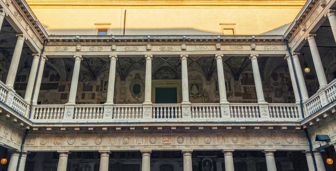 Padua, Italy, The Bo Palace Palazzo del Bo building courtyard, historical seat of University of Padua in Padova city centre