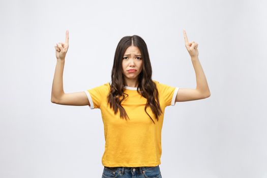 young attractive asian woman who points to the finger with unhappy emotion