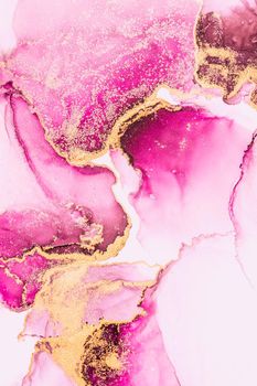 Pink gold abstract background of marble liquid ink art painting on paper . Image of original artwork watercolor alcohol ink paint on high quality paper texture .