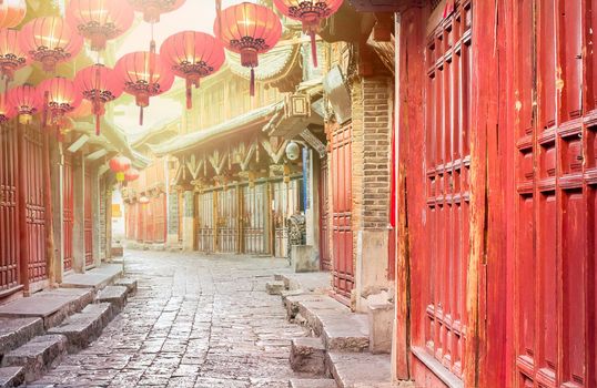 Chinese old town in the morning , Lijiang Yunnan ,China