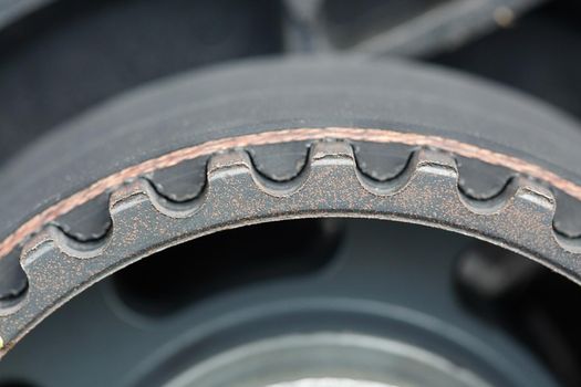 teeth of Timing belt and camshaft sprocket in car engine.