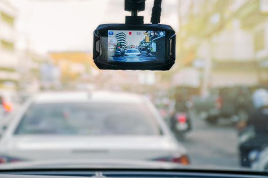 car video recorder on vehicle front