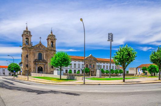 Igreja do Populo catholic church neoclassical building and Convento do Populo monastery in Braga city historical centre, blue sky white clouds background, Norte or Northern Portugal