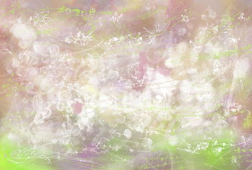 Abstract painting art, background. Pink and white delicate large careless paint strokes, similar to cherry blossoms. Textured wallpaper is horizontal.