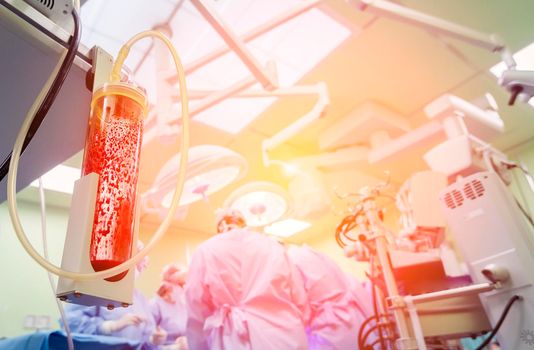 Open heart surgery, blood filter. The use of medical instruments in surgery.
