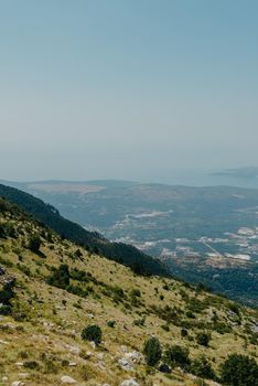 Beautiful nature mountains landscape. Kotor bay, Montenegro. Views of the Boka Bay, with the cities of Kotor and Tivat with the top of the mountain, Montenegro.