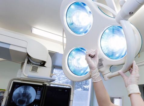 Surgical lamp in the operating room, light, setting.