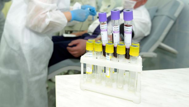 Medical equipment. Blood test. Tubes with blood tests. Collection of donor plasma.