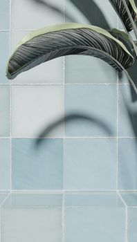 Sample of bathroom products on tiled backdrop for sample of perfumery and bathroom products.