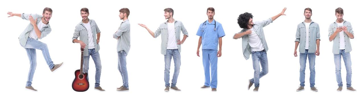 collage doctor and young man isolated on white background