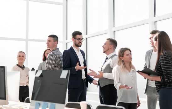 workplace employees in a modern office. photo with copy space