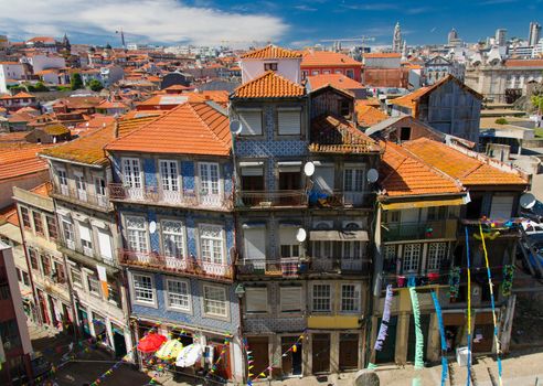 Panoramic View of Porto Oporto orange roofs from Se do Porto, Portugal