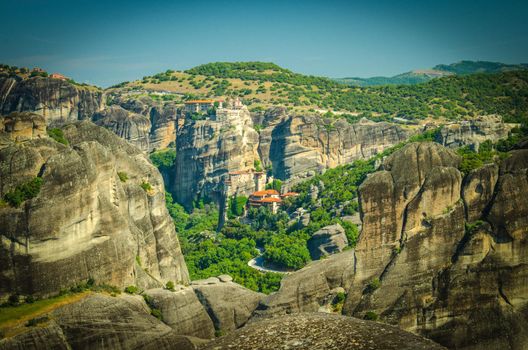 Meteora Monasteries Holy Monastery of Rousanou on the top of rock near Kalabaka, Greece