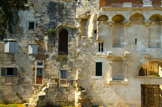 Ancient stone city wall of Kinoteka Golden Gate, Split, Dalmatia, Croatia
