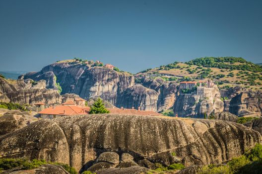 Meteora Monasteries (Holy Monastery of Varlaam) on the top of rock near Kalabaka, Greece