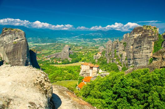 Meteora Monasteries (Holy Monastery of Rousanou) on the top of rock near Kalabaka, Greece