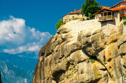 Meteora Monasteries (Holy Trinity Monastery) on the top of rock near Kalabaka, Greece