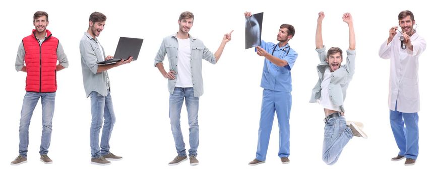 collage doctor and young man isolated on white background