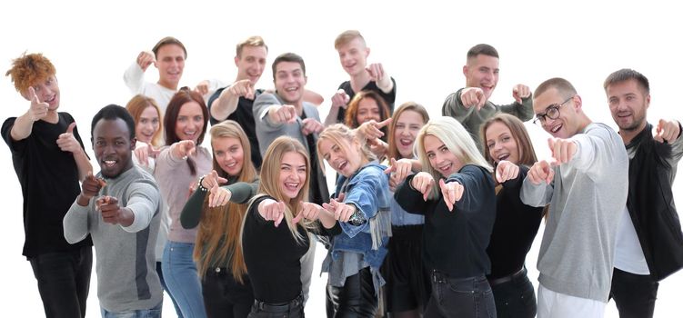 group of happy young people pointing at you. the concept of choice