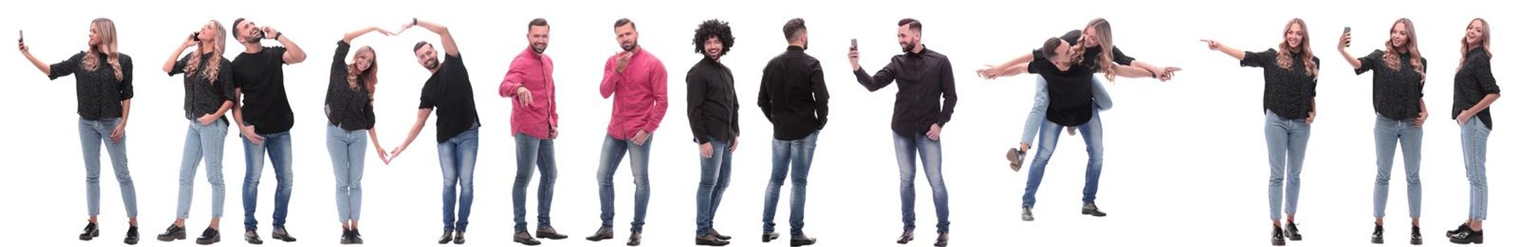 collage of photos of modern casual young people. isolated on a white background