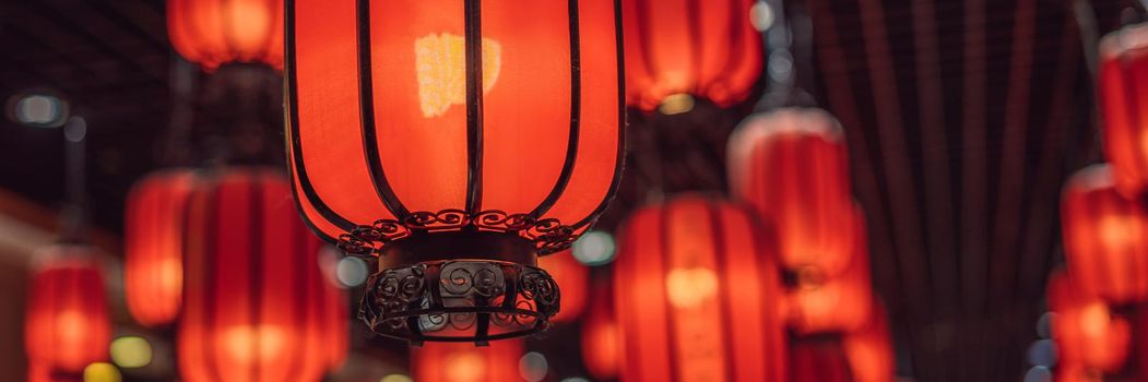 Chinese red lanterns for chinese new year. Chinese lanterns during new year festival. BANNER, LONG FORMAT