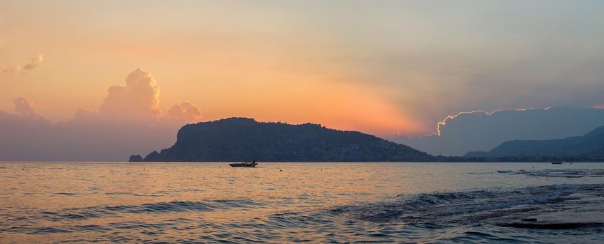 Panorama of Alanya peninsula at dusk