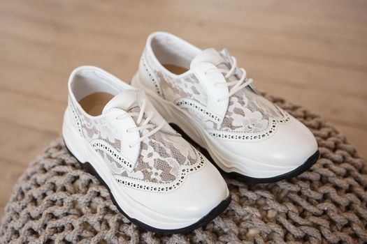 Women's White Wedding Sneakers. Top view.