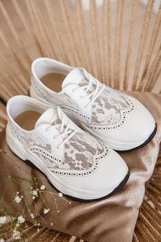 Women's White Wedding Sneakers. Top view.