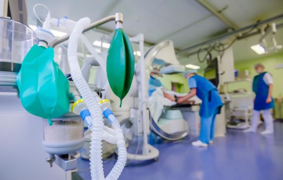 Closeup detail of a ventilator machine in a hospital operating room