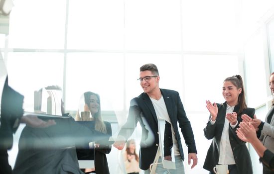 business people shake hands over an office Desk. concept of cooperation