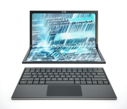 Futuristic laptop computer with foldable screen isolated on white background. 3D illustration.