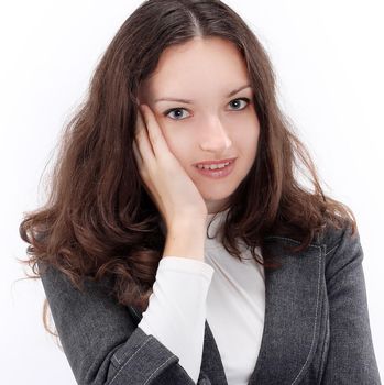 portrait confused young business woman.isolated on a white background.