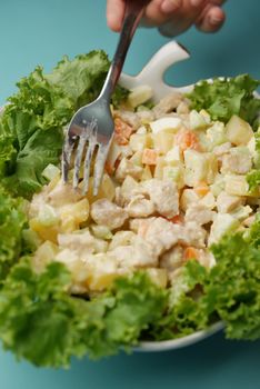 fresh vegetable salad bowl on table